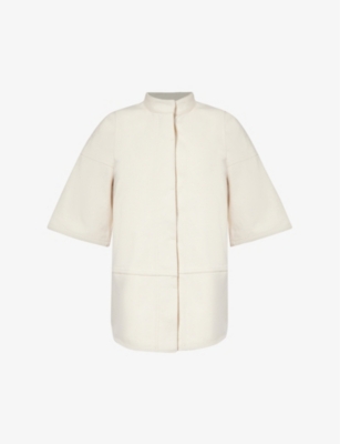 Jil Sander Womens Natural Band-collar Cropped-sleeve Cotton-blend Shirt