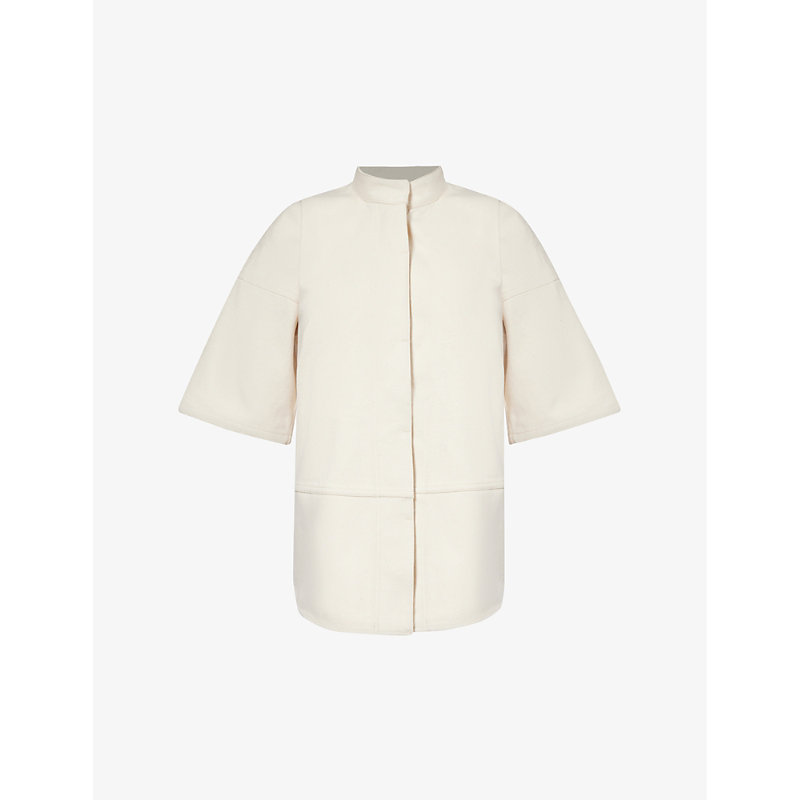 Jil Sander Womens Natural Band-collar Cropped-sleeve Cotton-blend Shirt