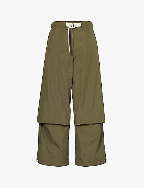 JIL SANDER: Folded straight-leg mid-rise drawstring-waist cotton-blend trousers