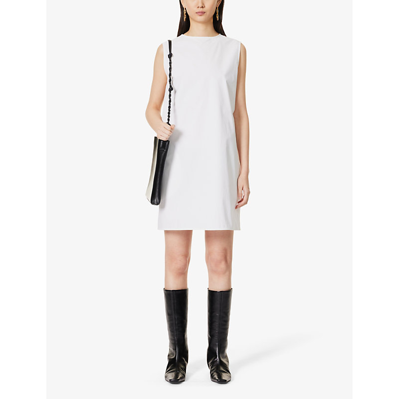 Shop Jil Sander Women's Optic White Round-neck Regular-fit Cotton Mini Dress
