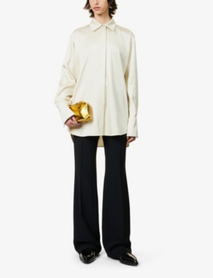 Shop Jil Sander Women's Natural Long-sleeved Satin Shirt