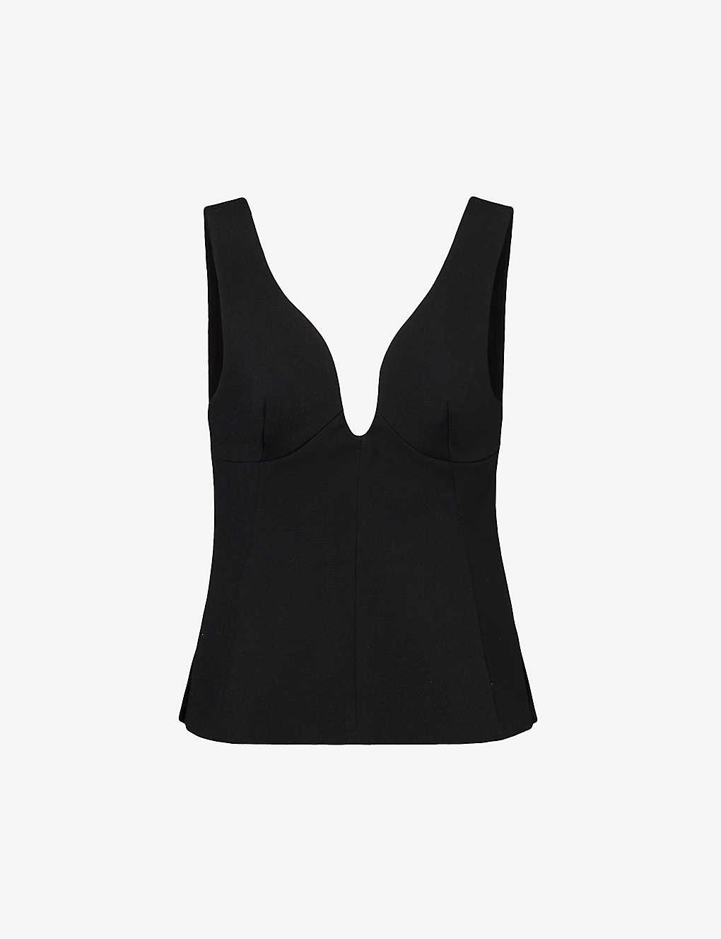 Jil Sander Womens Black Plunge-neck Regular-fit Wool Top