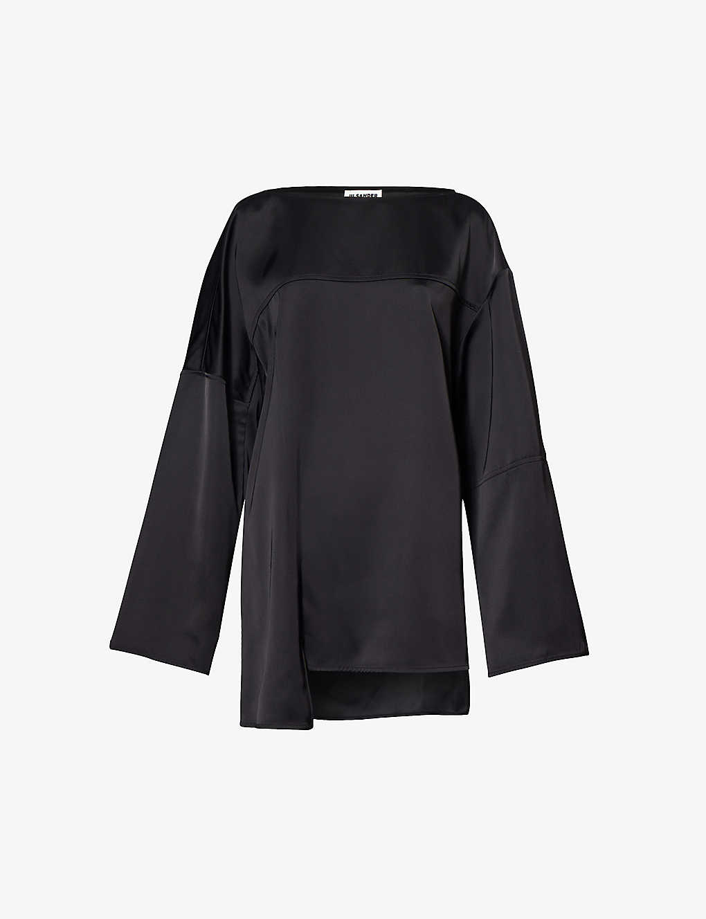 Jil Sander Womens Black Asymmetric-hem Relaxed-fit Woven Top