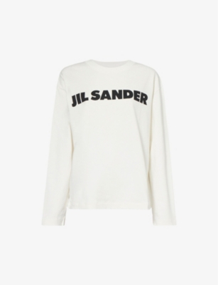 Shop Jil Sander Womens Porcelain Logo-print Long-sleeved Cotton-jersey T-shirt