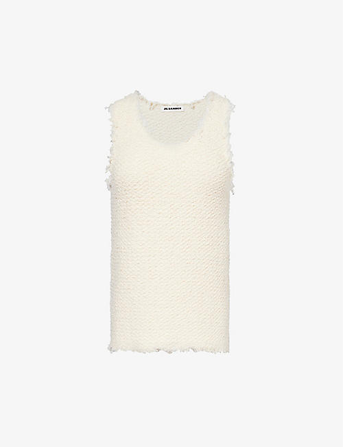 JIL SANDER: Bouclé raw-trim cotton-blend knitted top