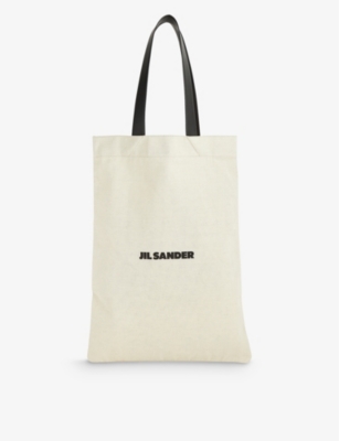 JIL SANDER: Book grande logo-print cotton and linen tote bag