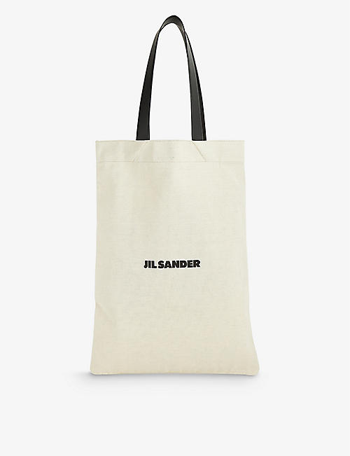 JIL SANDER: Book grande logo-print cotton and linen tote bag