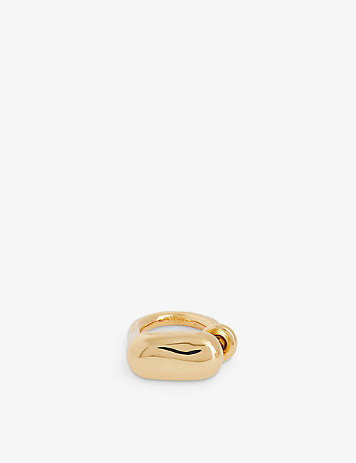 JIL SANDER: Sculptural logo-engraved brass ring