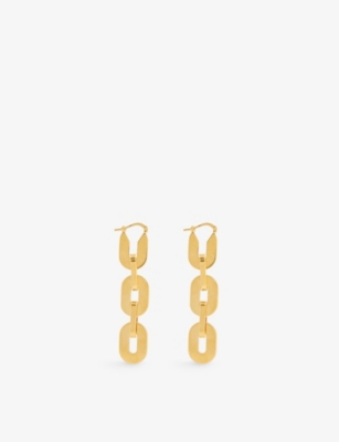 Shop Jil Sander Brand-engraved Chain Brass Drop Earrings In Gold