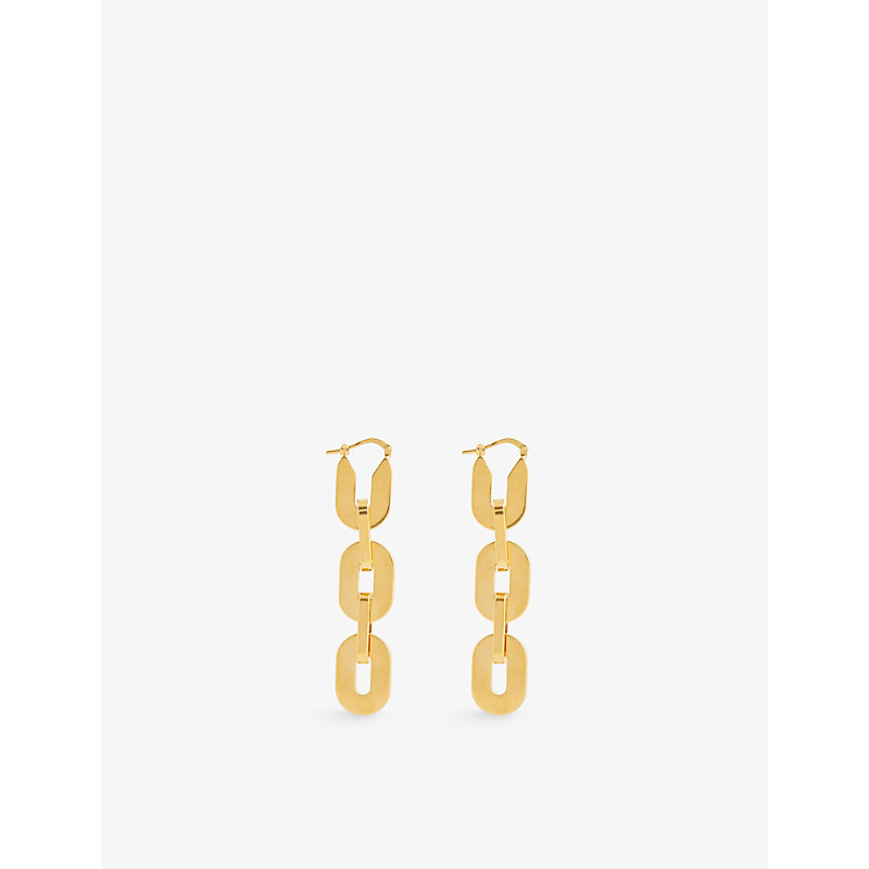 Shop Jil Sander Brand-engraved Chain Brass Drop Earrings In Gold