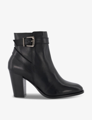 DUNE: Philippa buckle-embellished block-heel leather ankle boots