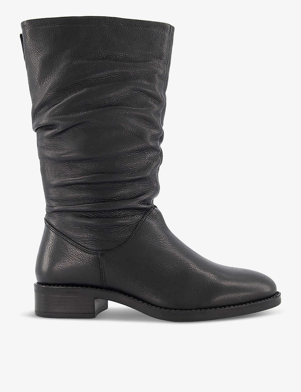 Dune Womens Black-leather Tyling Ruched-top Leather Calf Boots