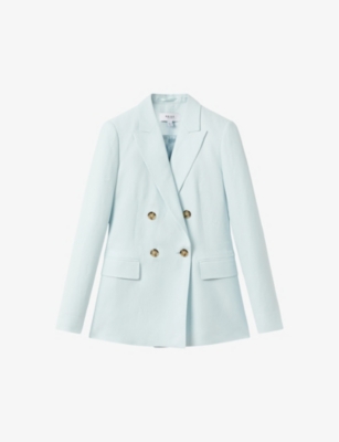 Reiss Blue Viscose-linen Double Breasted Suit Blazer In Blue
