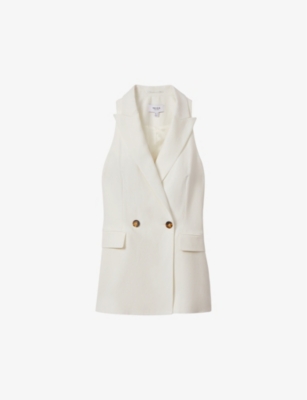 Shop Reiss Lori Halter-neck Double-breasted Linen-blend Waistcoat In White