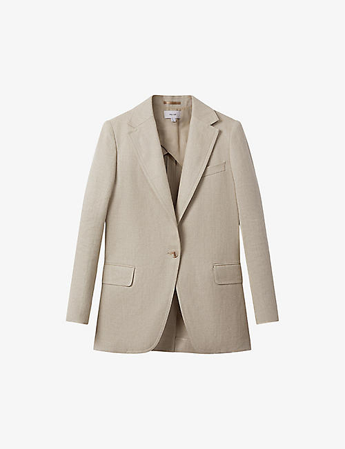 REISS: Cassie relaxed-fit single-breasted linen blazer