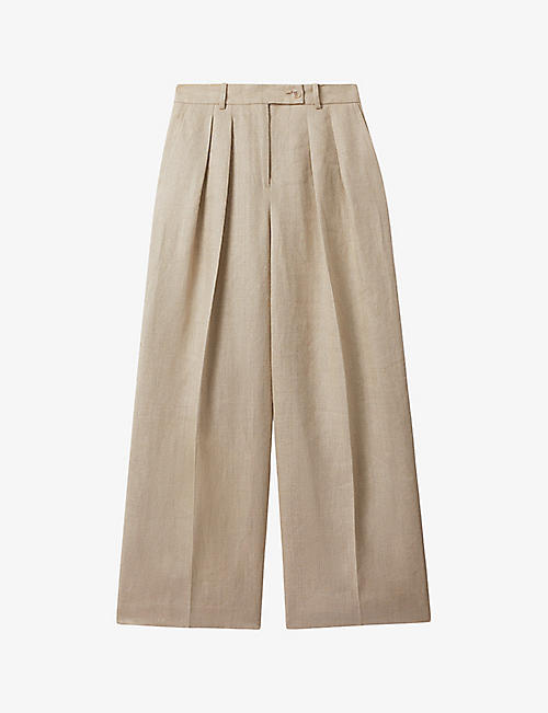 REISS: Cassie wide-leg high-rise linen trousers