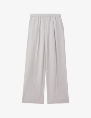 Shop Reiss Womens Light Blue Vera Elasticated-waistband Wide-leg Mid-rise Linen-blend Trousers