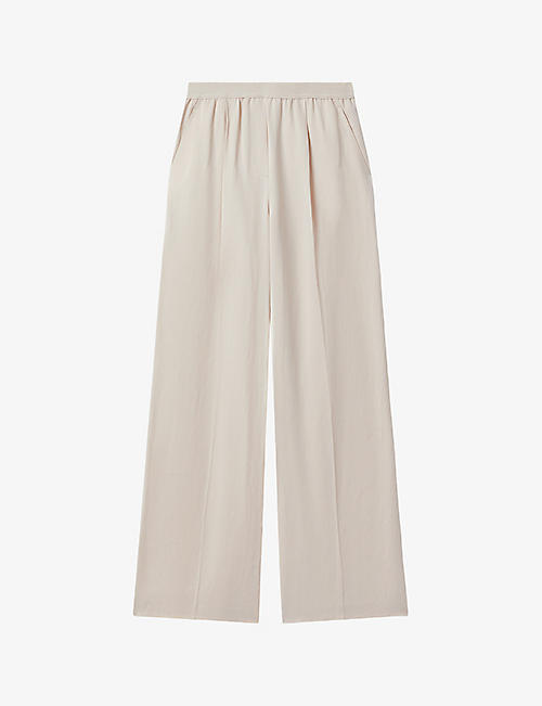 REISS: Vera elasticated-waistband wide-leg mid-rise linen-blend trousers