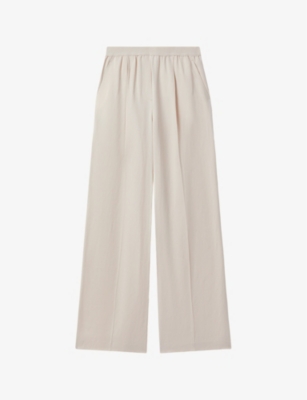 Reiss Womens Oatmeal Vera Elasticated-waistband Wide-leg Mid-rise Linen-blend Trousers