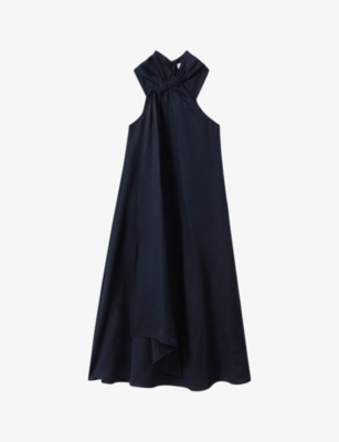Shop Reiss Women's Vy Cosette Relaxed-fit Halter-neck Linen Maxi Dress In Navy