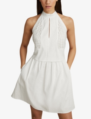 Shop Reiss Womens White Eden Broderie Anglaise Stretch-woven Mini Dress