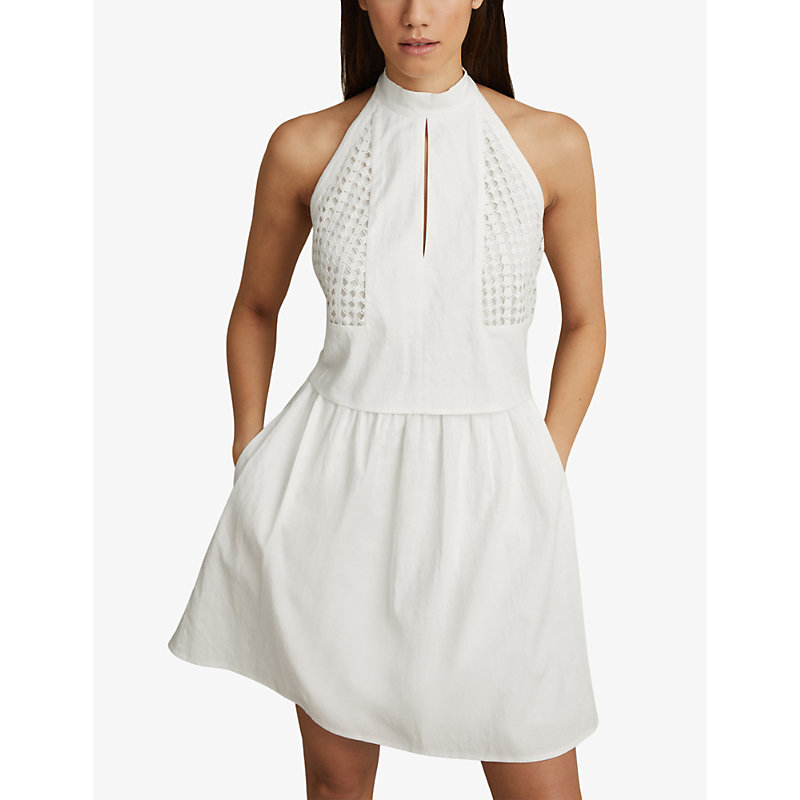 Shop Reiss Women's White Eden Broderie Anglaise Stretch-woven Mini Dress