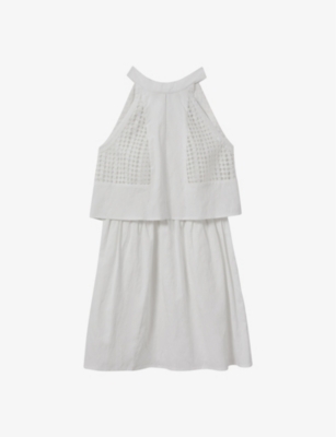 Shop Reiss Women's White Eden Broderie Anglaise Stretch-woven Mini Dress