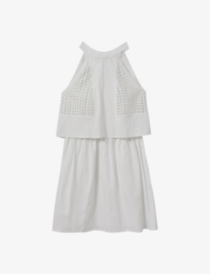 Shop Reiss Womens White Eden Broderie Anglaise Stretch-woven Mini Dress