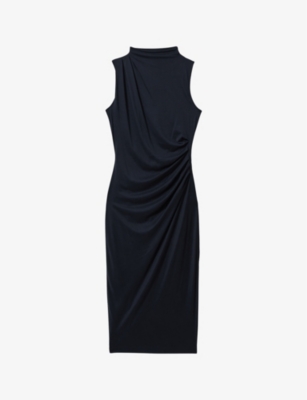 REISS: Beaux high-neck draped woven midi dress