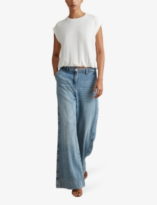 Shop Reiss Women's Ivory Jessie Elasticated-hem Stretch-crepe Top