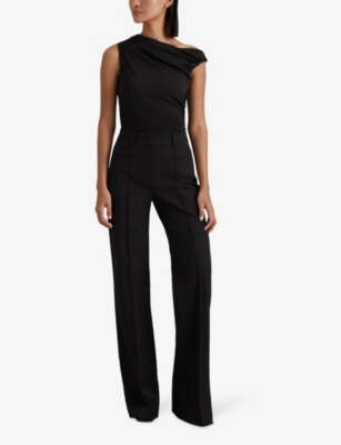 Shop Reiss Dylan Ruched Woven-blend Top In Black