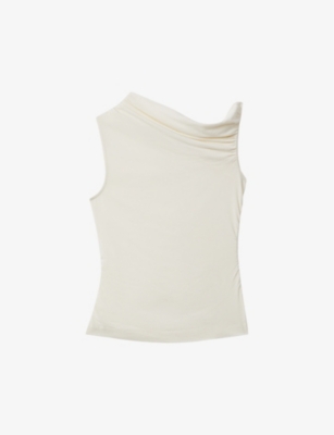 Shop Reiss Dylan Ruched Woven-blend Top In Ivory