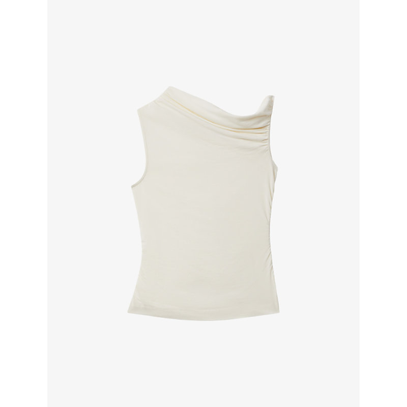 Shop Reiss Dylan Ruched Woven-blend Top In Ivory