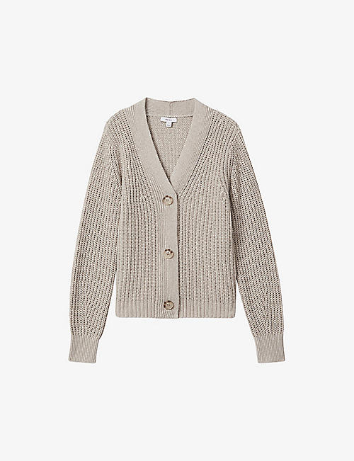 REISS: Ariana relaxed-fit ribbed cotton and linen-blend cardigan