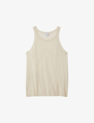 Shop Reiss Women's Cream Catrice Round-neck Relaxed-fit Linen-blend Vest