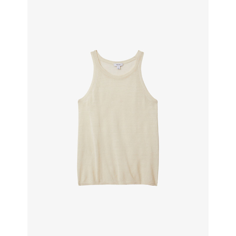 Shop Reiss Womens Cream Catrice Round-neck Relaxed-fit Linen-blend Vest