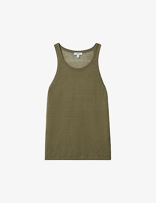 REISS: Catrice round-neck relaxed-fit linen-blend vest
