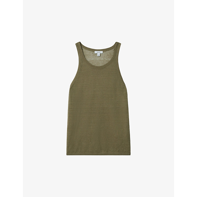 Shop Reiss Womens Sage Catrice Round-neck Relaxed-fit Linen-blend Vest