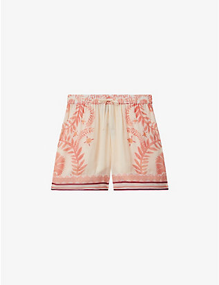 REISS: Chloe fern-print elasticated-waist woven shorts