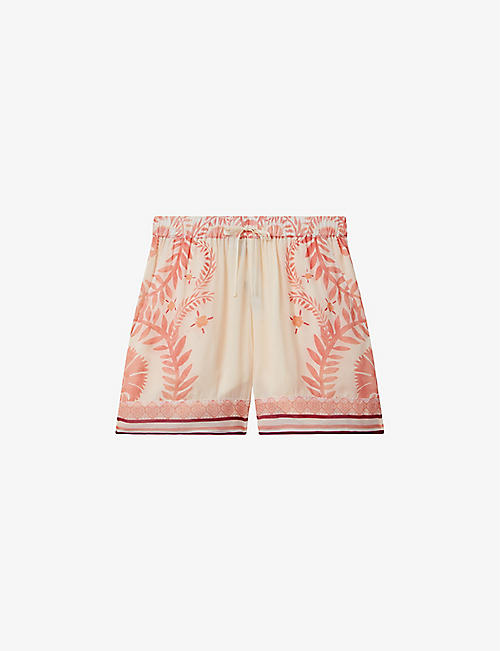 REISS: Chloe fern-print elasticated-waist woven shorts