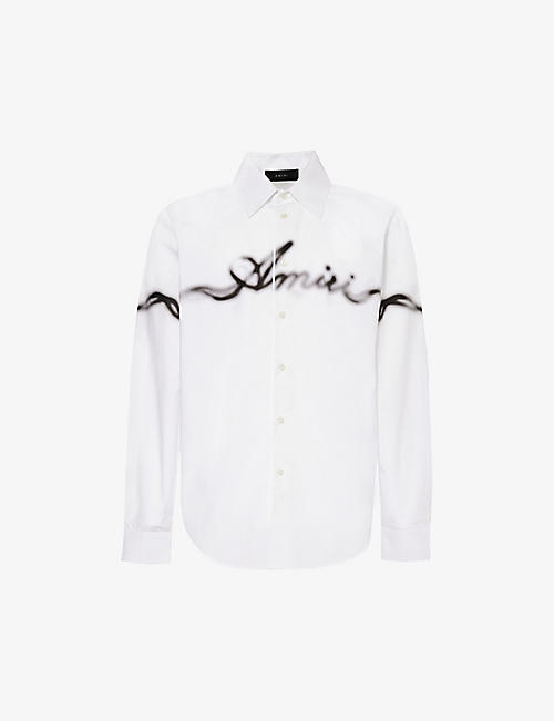 AMIRI: Smoke branded-print cotton-poplin shirt
