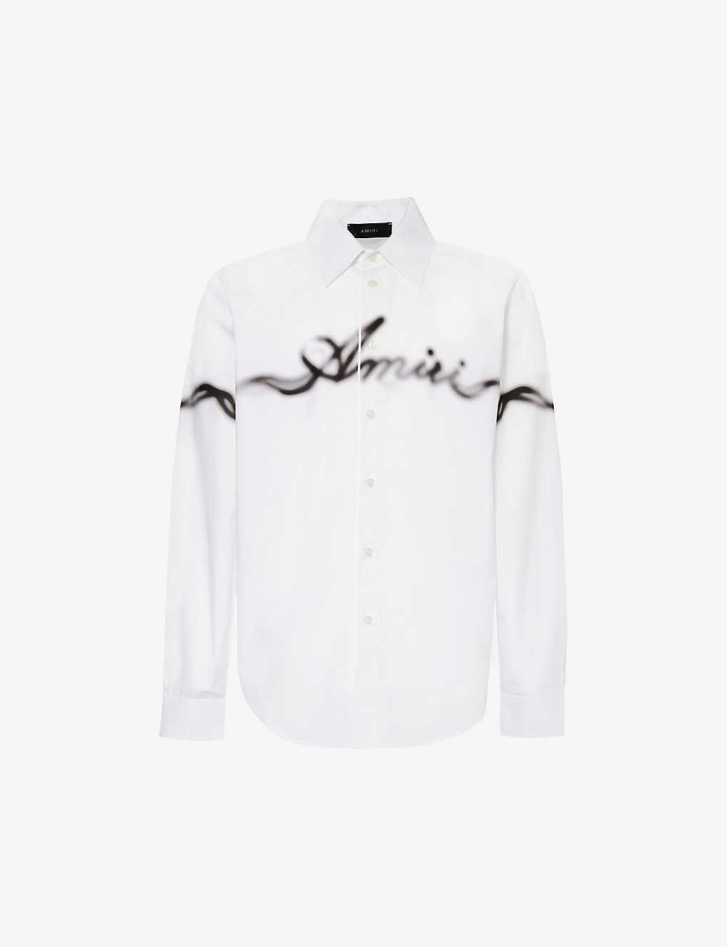 Shop Amiri Men's White Smoke Branded-print Cotton-poplin Shirt