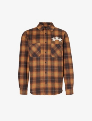 AMIRI: Leather-appliqué relaxed-fit cotton flannel shirt