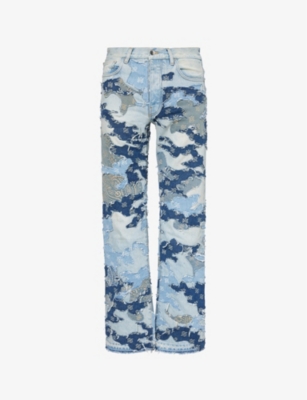AMIRI: Branded camouflage-panel straight-leg jeans