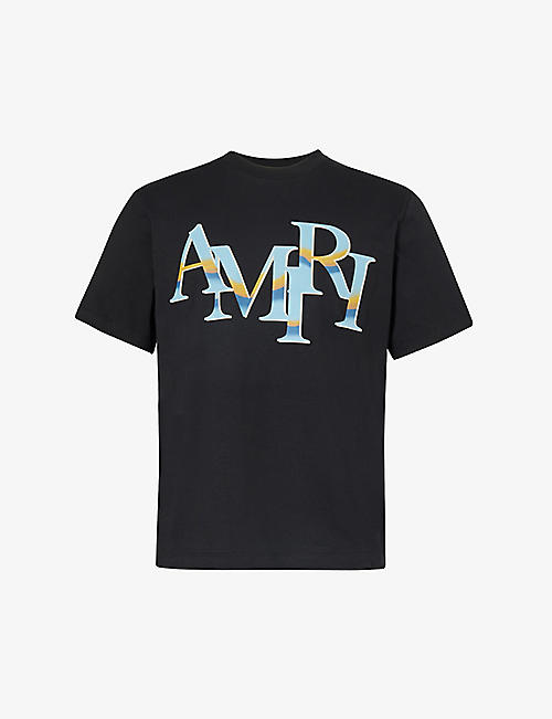 AMIRI: Staggered logo-print cotton-jersey T-shirt
