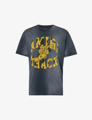 Amiri Mens Faded Black Track Branded-print Cotton-jersey T-shirt In Black