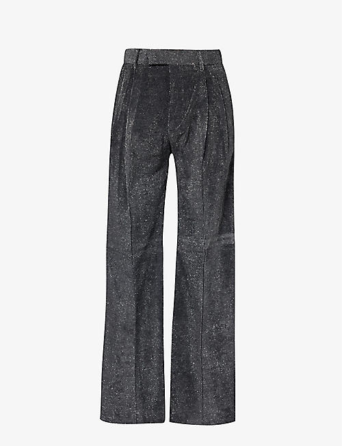 AMIRI: Metallic-weave pleated straight-leg high-rise woven trousers