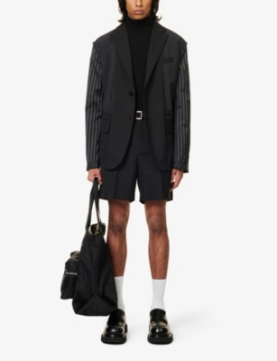 Shop Sacai Men's Black Notched-lapels Contrast-sleeve Relaxed-fit Woven Jacket