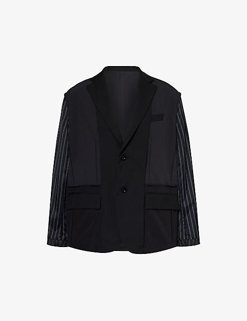 SACAI: Notched-lapels contrast-sleeve relaxed-fit woven jacket