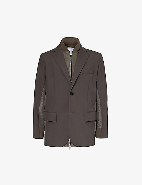 SACAI: Notched-lapel padded-shoulder relaxed-fit woven jacket